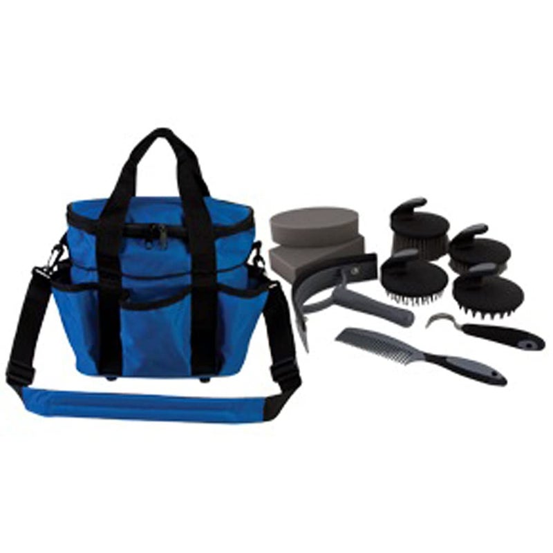 Hilason 10 Pc. Premium Grey Horse Grooming Kit Blue Bag